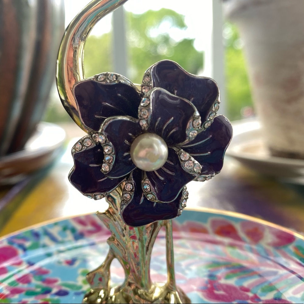 Purple Flower with Pearl Stretch Ring